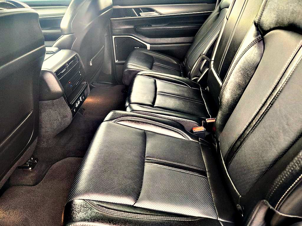 Second-row black leather seating